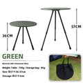 37cm round folding camping table in black or army green with adjustable height 36-57cm and storage net bag