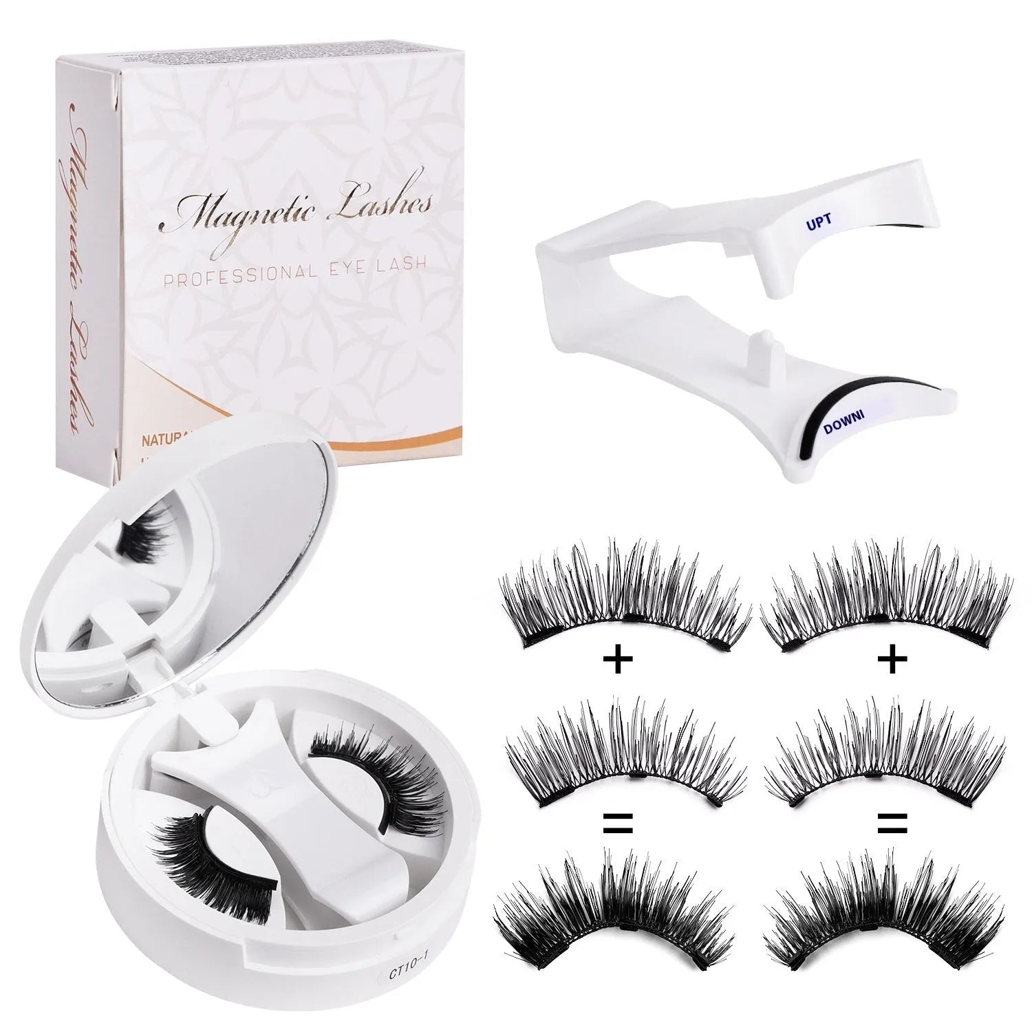 Portable magnetic false eyelashes case with an integrated soap holder in chemical fibre material.
