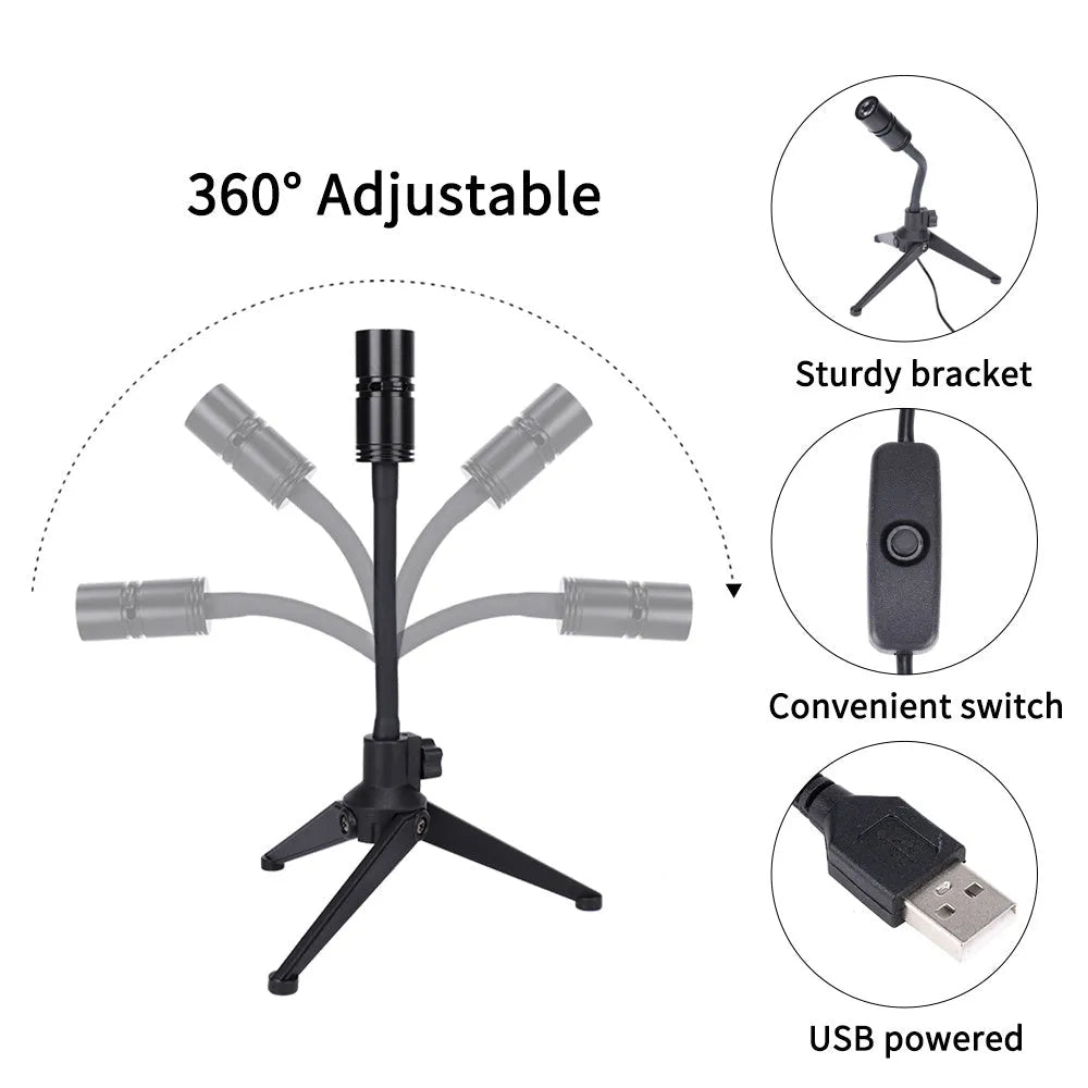 Earth and Moon projector lamp with flexible hose bracket on a table, showing USB cable