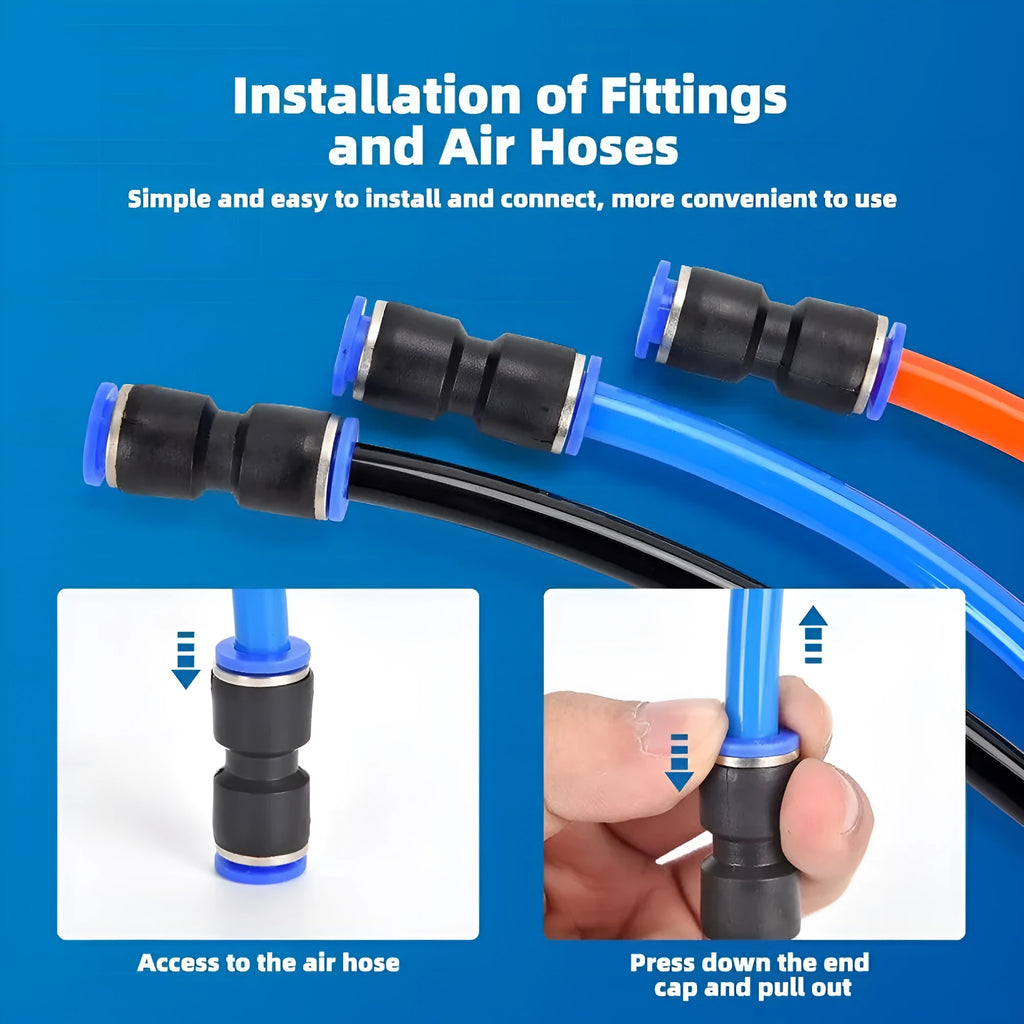 60-piece pneumatic push-in connector kit showing alloy plastic fittings with R1/4 and R1/2 threads