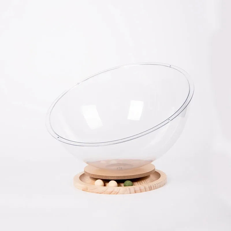 Transparent acrylic cat space capsule turntable bed in bathtub shape on rotational base