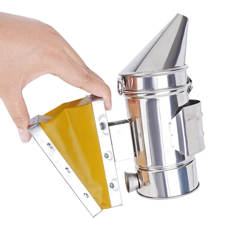 Stainless steel bee smoker with leather bellows, portable small bee smoke fogging machine for hive inspection