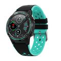 GPS smart watch with silicone strap in blue, black, cyan, or silver black colours showing 49mm dimensions