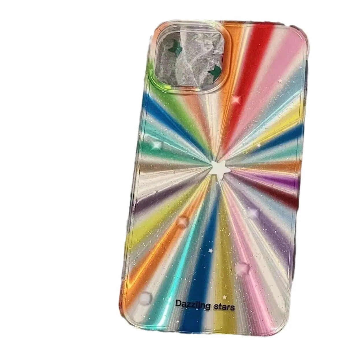 Drop-resistant transparent rainbow star phone case with CD grain TPU back cover for iPhone 11 to 16 Pro Max
