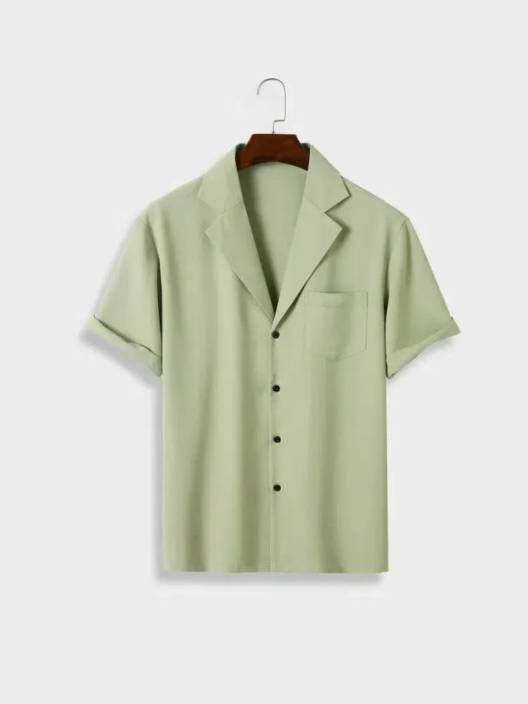 Men's short-sleeved striped lapel printed shirt in loose cardigan style, polyester fabric, picture colour