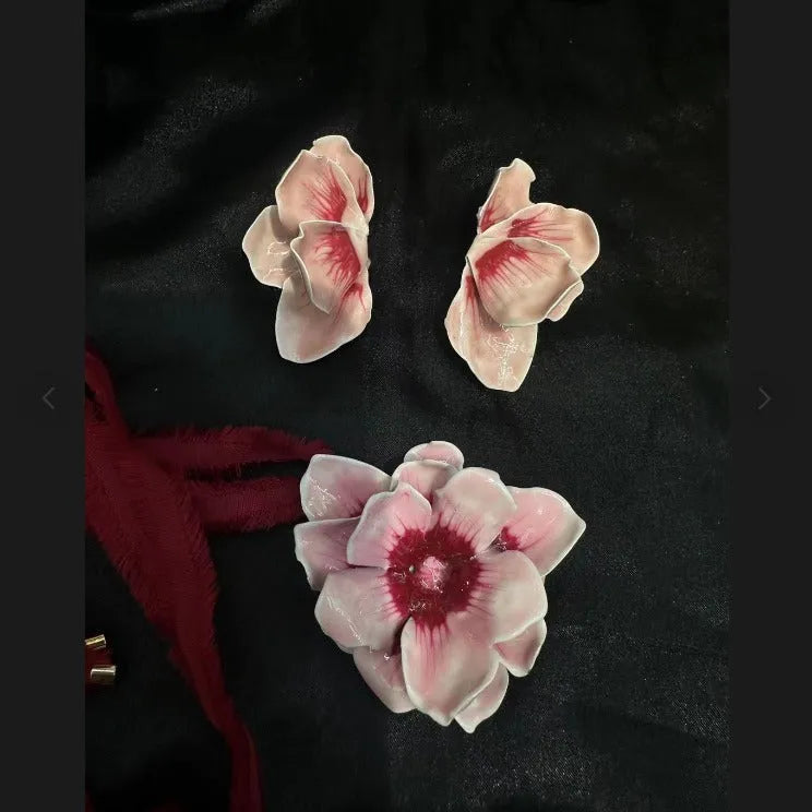 Pastoral style alloy flower stud earrings with oil-spot glaze finish in floral patterns