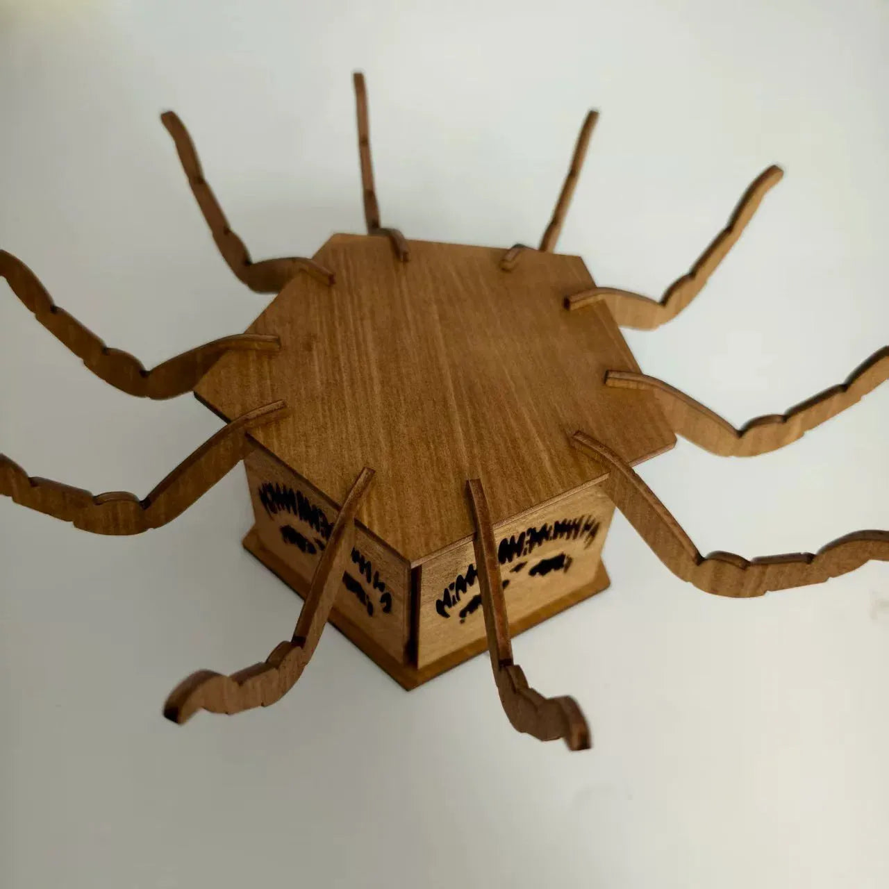 Wooden Halloween spider lantern candlestick decoration measuring 21 by 8.5 centimetres