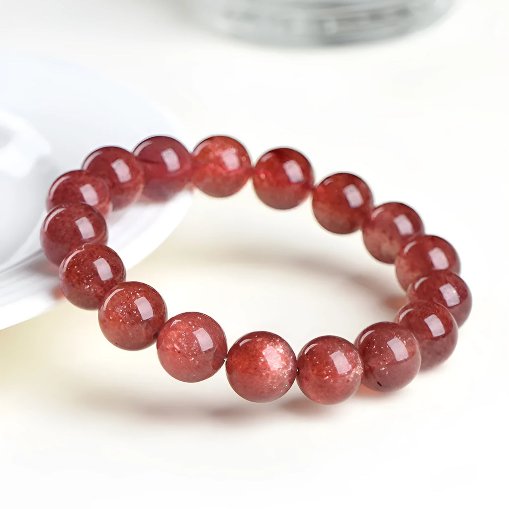 Natural strawberry quartz crystal bracelet with geometric red beads in three size options