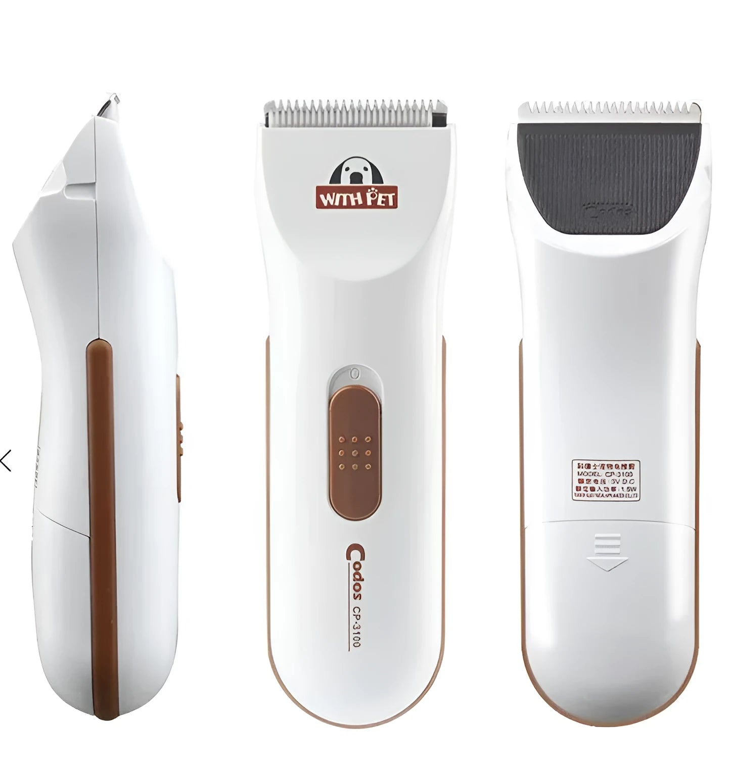 White pet grooming clipper with ceramic blade for dog and cat coat trimming