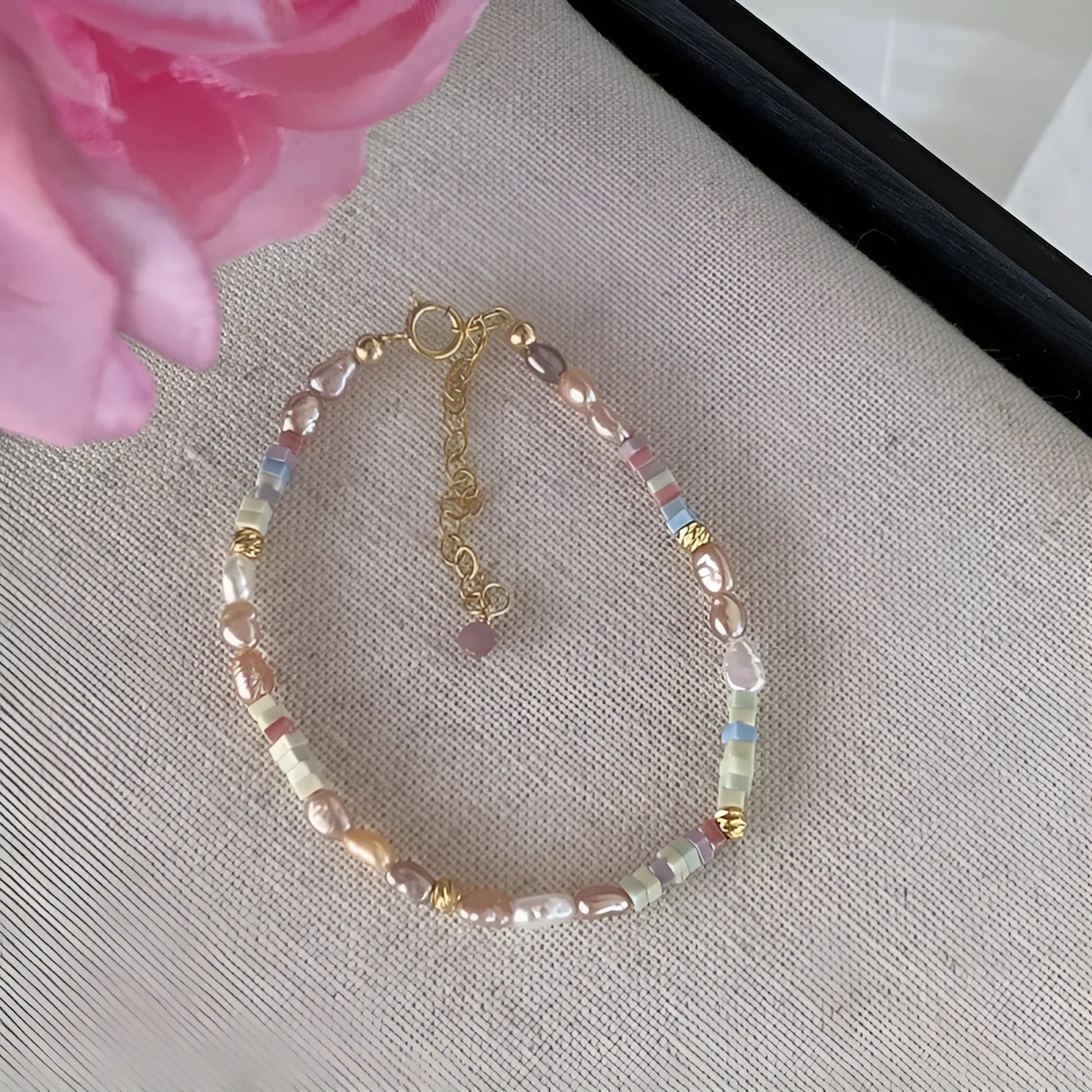 Purple freshwater pearl bracelet and matching necklace with 14k gold vermeil and silver accents