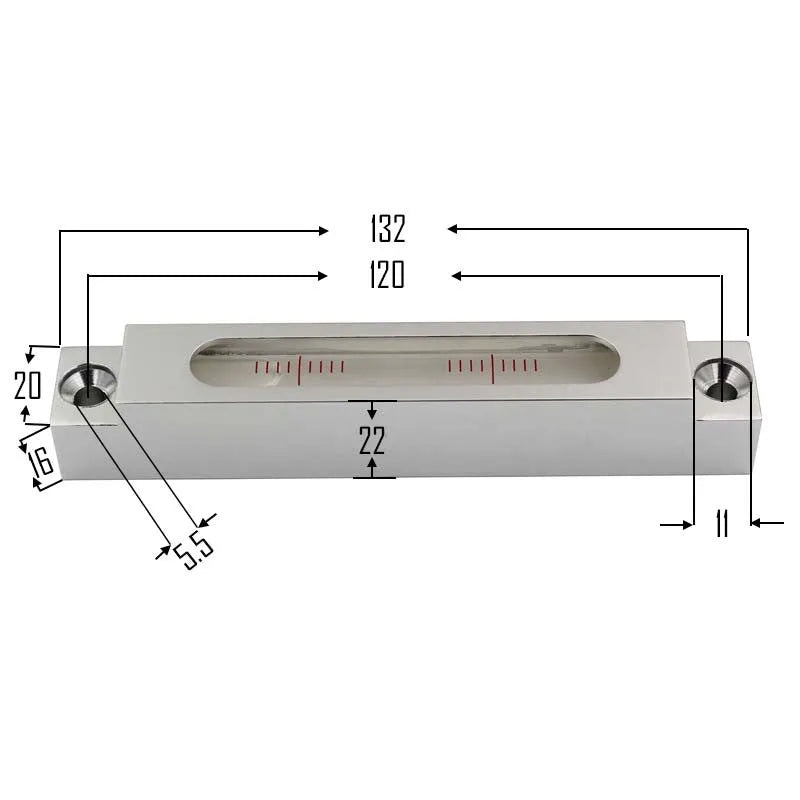 132mm mini strip level with metal housing and glass vial for machine tool measurement
