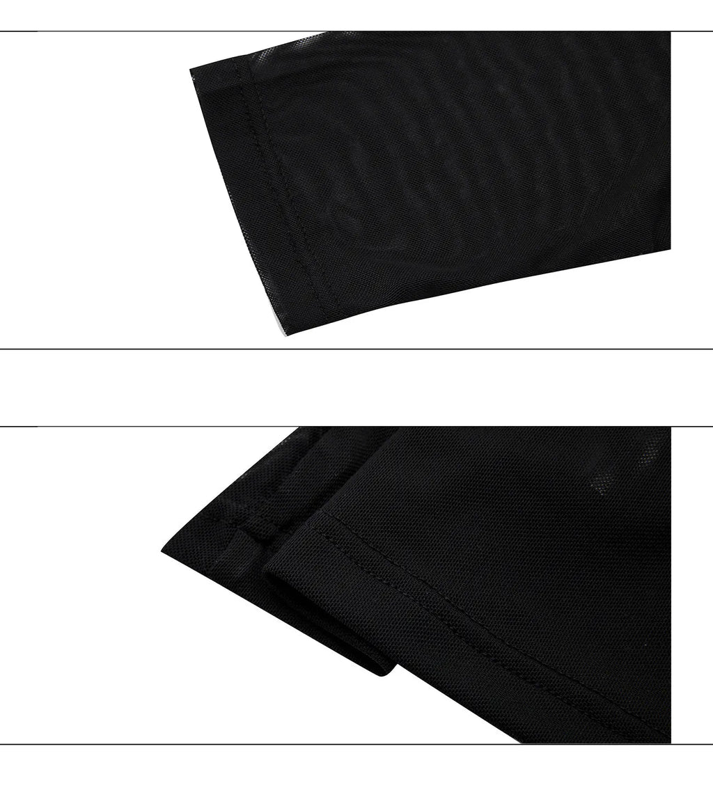 Mesh ice-feeling slim bottoming shirt in black or white with long sleeves and close-fitting Asian sizing