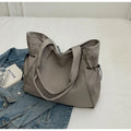 Soft foldable Oxford cloth women's shoulder tote bag shown in available colours: black, brown, dark grey, light grey, purple.