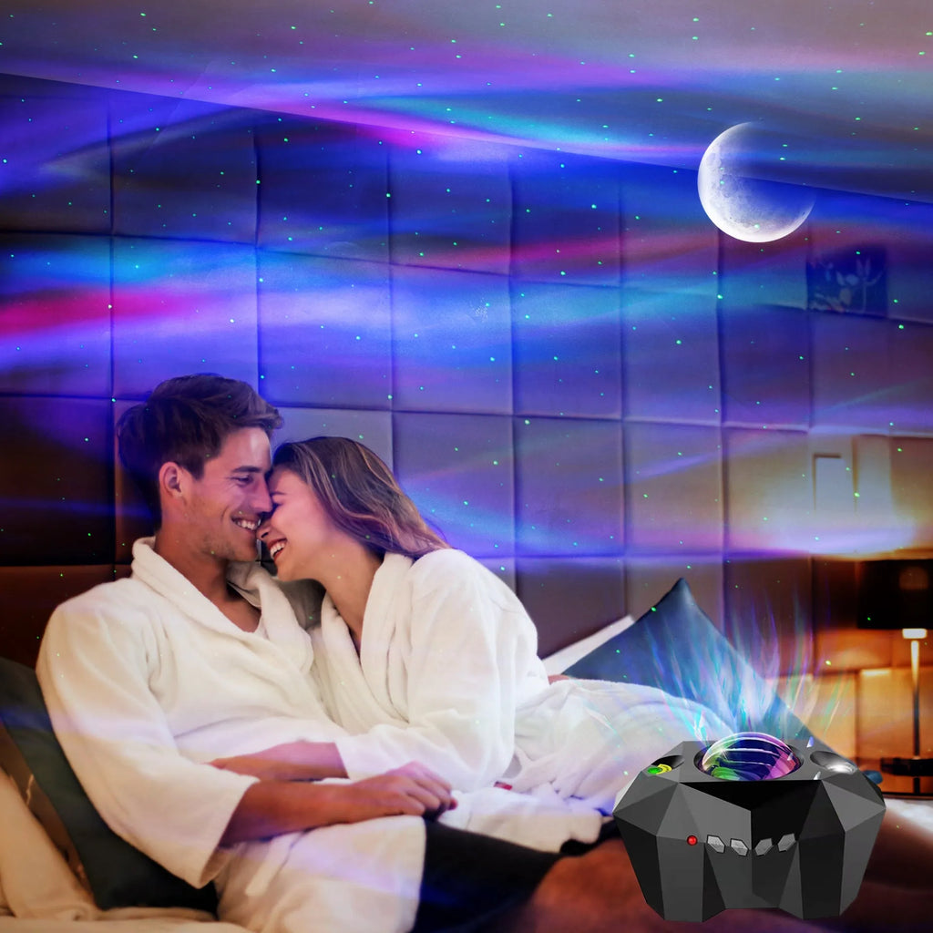 LED projector with green laser and multi-colour water wave, 13 colour patterns, USB powered, remote control included