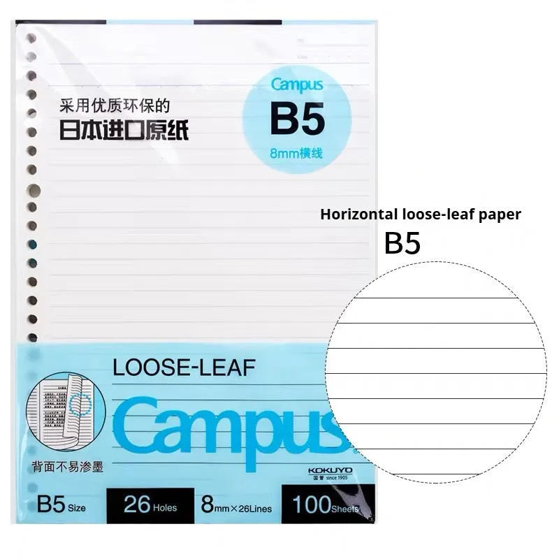 Refillable A5 and B5 spiral notebook with PP cover, shown in pastel cookie blue and plaid impression designs with loose-leaf paper.