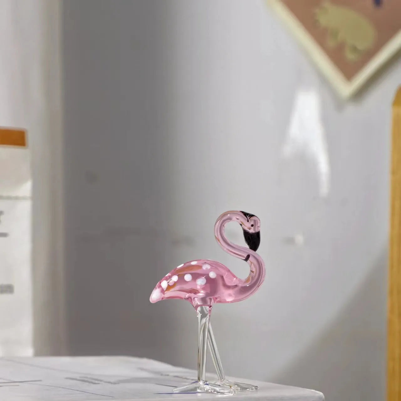 Pink crystal flamingo decorative on table with modern simple style for home decoration