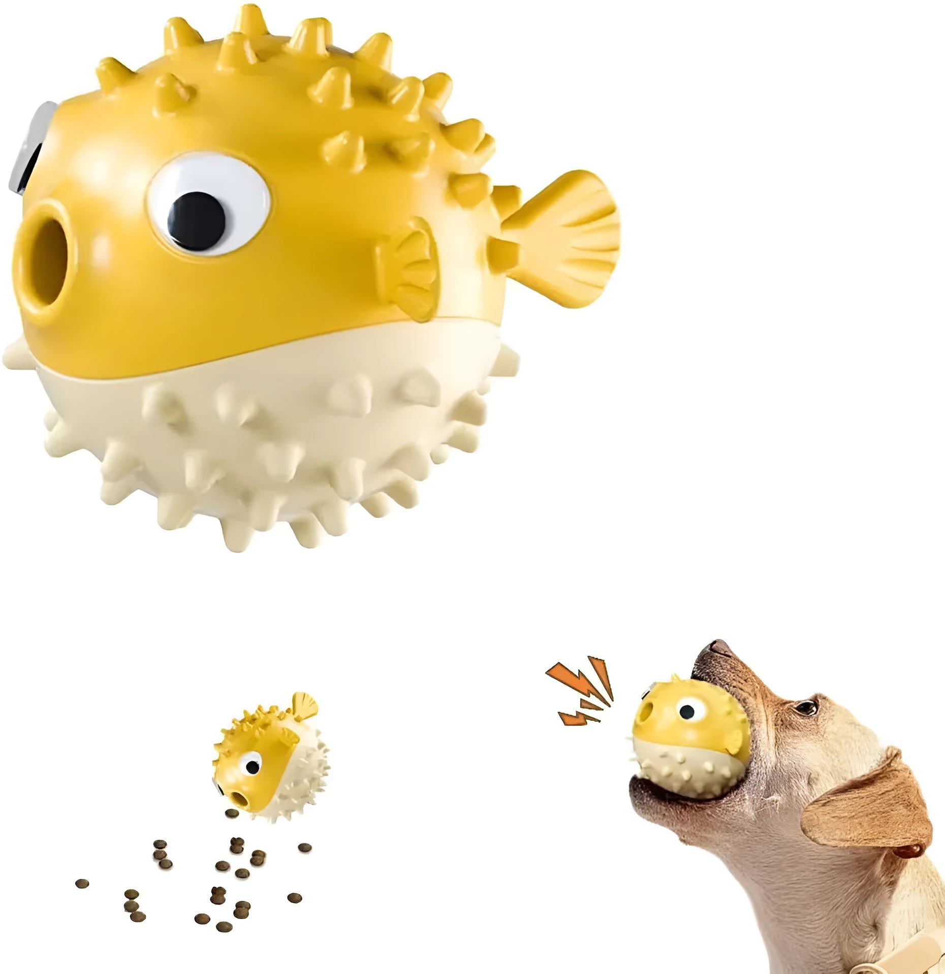 TPR food grade fish-shaped interactive dog toy with treat dispenser in green colour