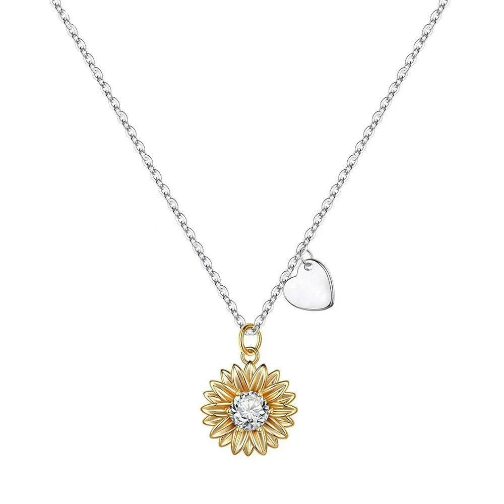925 silver adjustable sunflower necklace for women with cross chain and geometric pendant