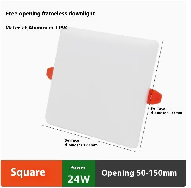 Ultra-thin circular and square LED panel lights with an adjustable mounting bracket.