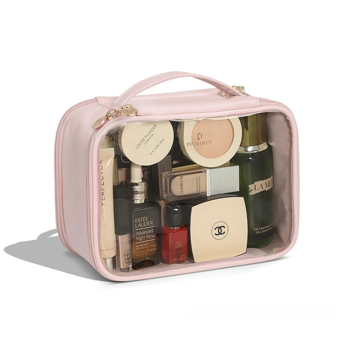 Transparent PVC cosmetic makeup bag with dry-wet separation compartment in various colour options