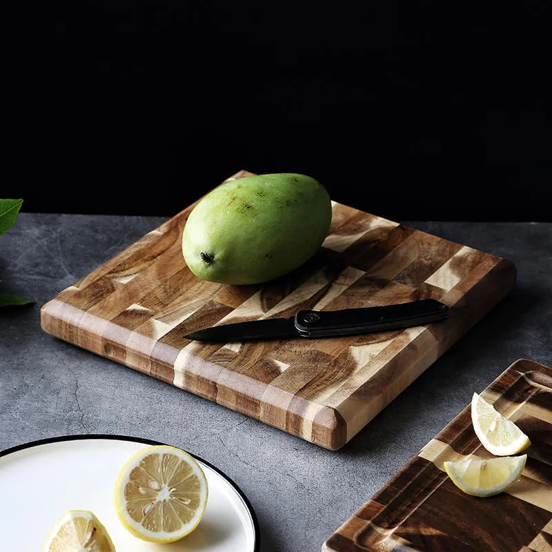 Brown acacia solid wood cutting board with 3cm thickness for kitchen food preparation
