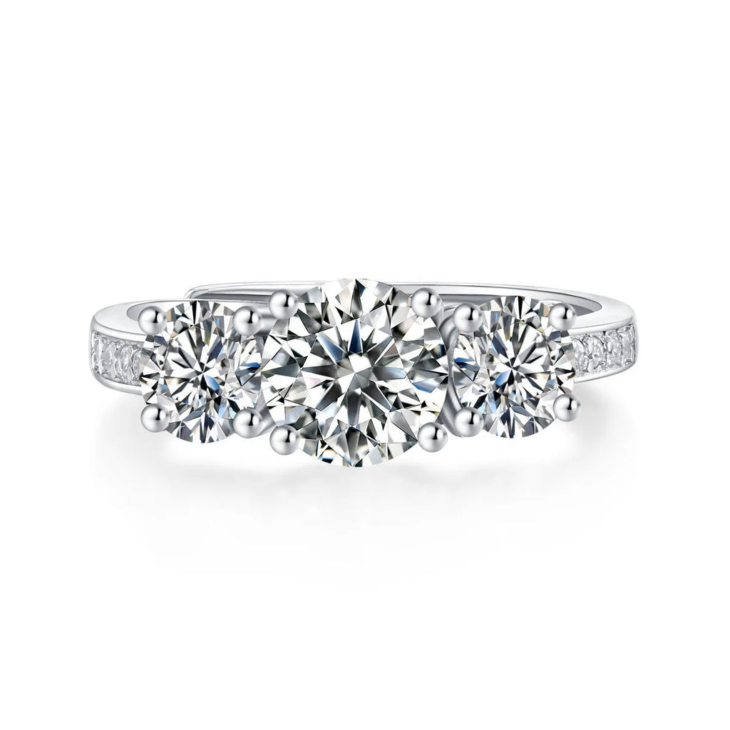 Adjustable open silver ring with 1 karat round moissanite, geometric unisex design