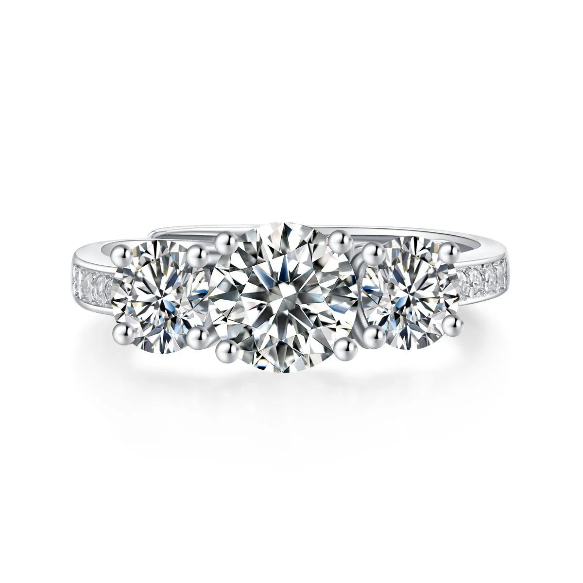 Adjustable open silver ring with 1 karat round moissanite, geometric unisex design