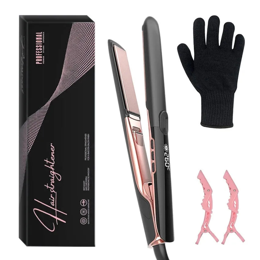 Anion hair straightener and curler with temperature display showing 207°C
