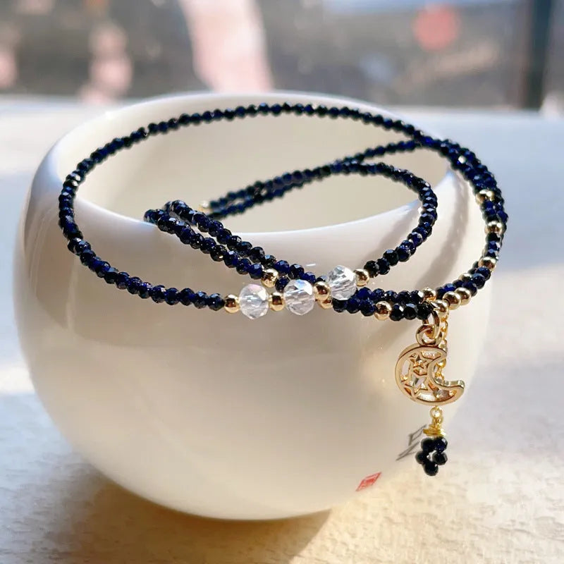 Blue sand stone three-ring bracelet for women with handmade multi-layer design