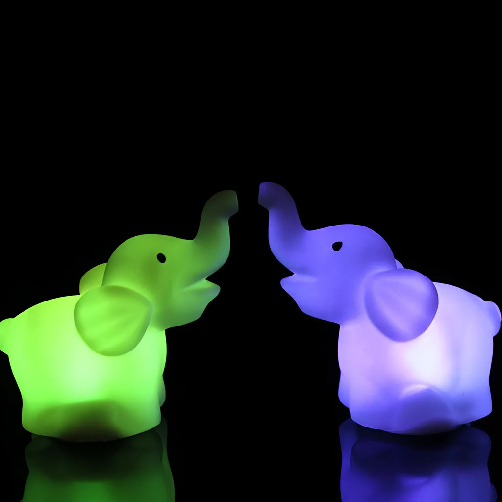 Elephant night light, vinyl, 8x8.8x4.5cm, with 7 colour changing slow flashing battery-powered light