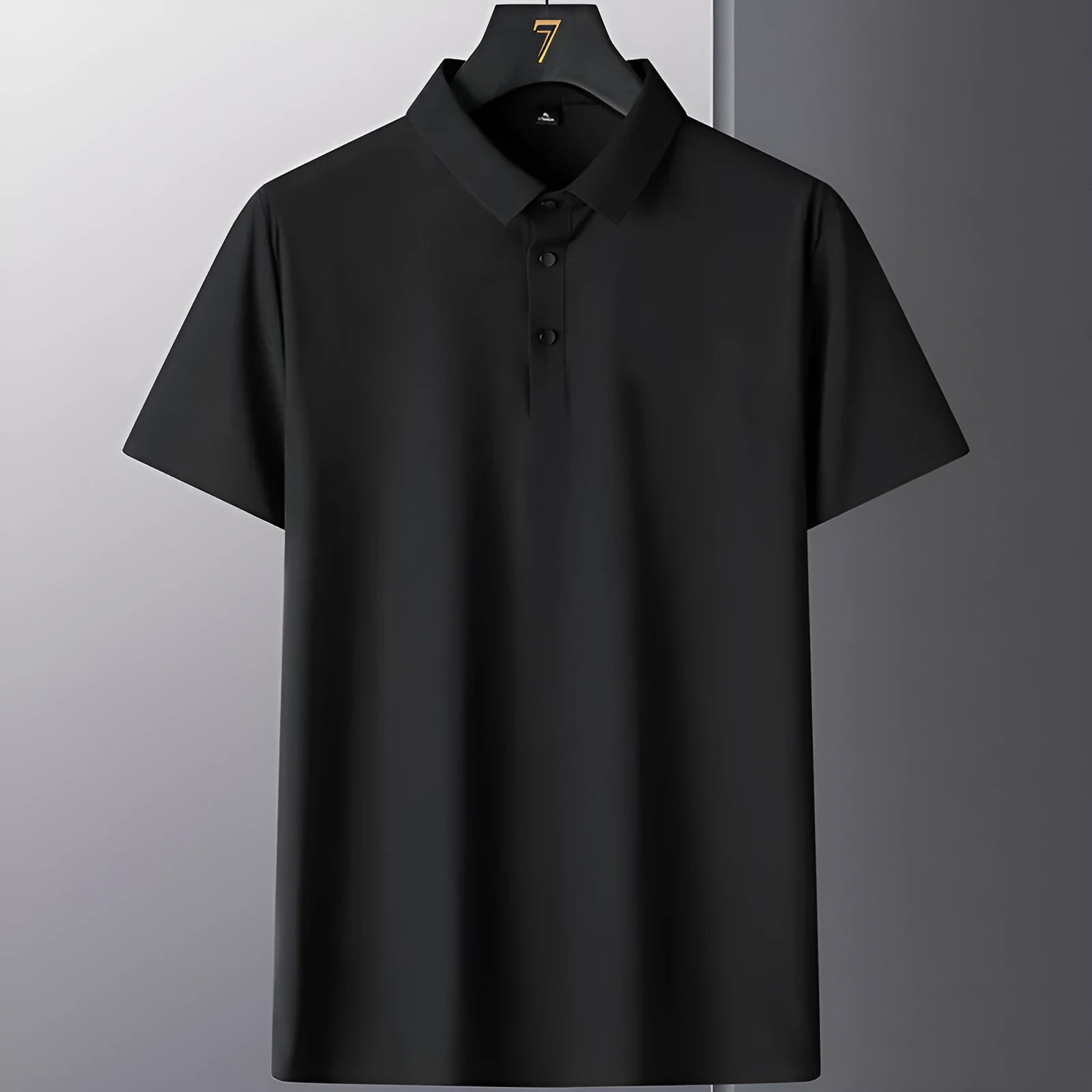 Man wearing a solid colour short sleeve non-iron business casual shirt in a professional setting.