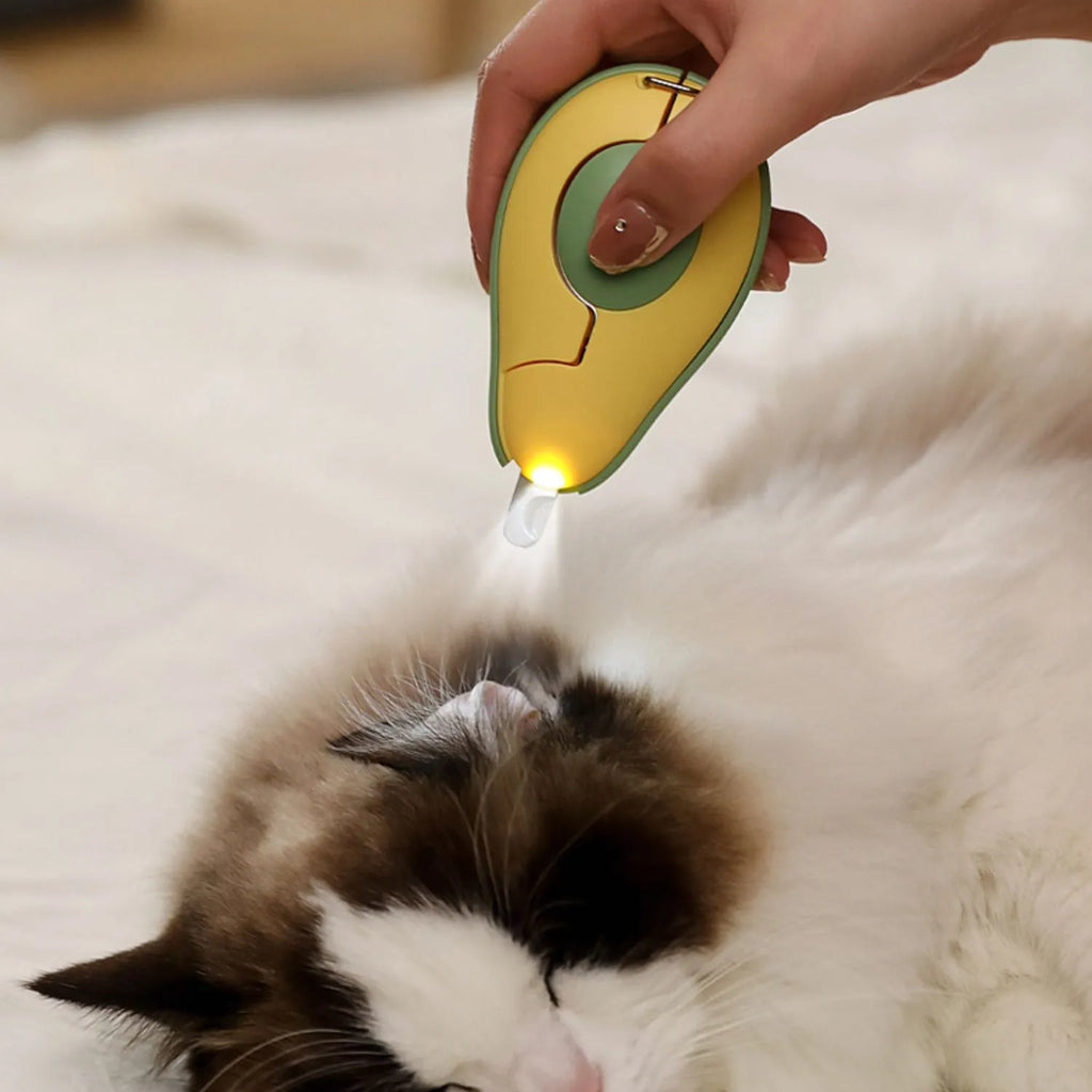 Professional pet nail clipper with LED light and soft grip handles for small dogs and cats.