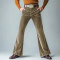 Men's slim flared suit pants in gold velvet fabric with lightweight business styling