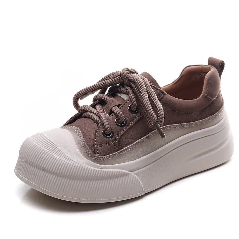 Women's lace-up casual leather shoes in yellow and cameo brown colours with round toe design