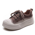 Women's lace-up casual leather shoes in yellow and cameo brown colours with round toe design