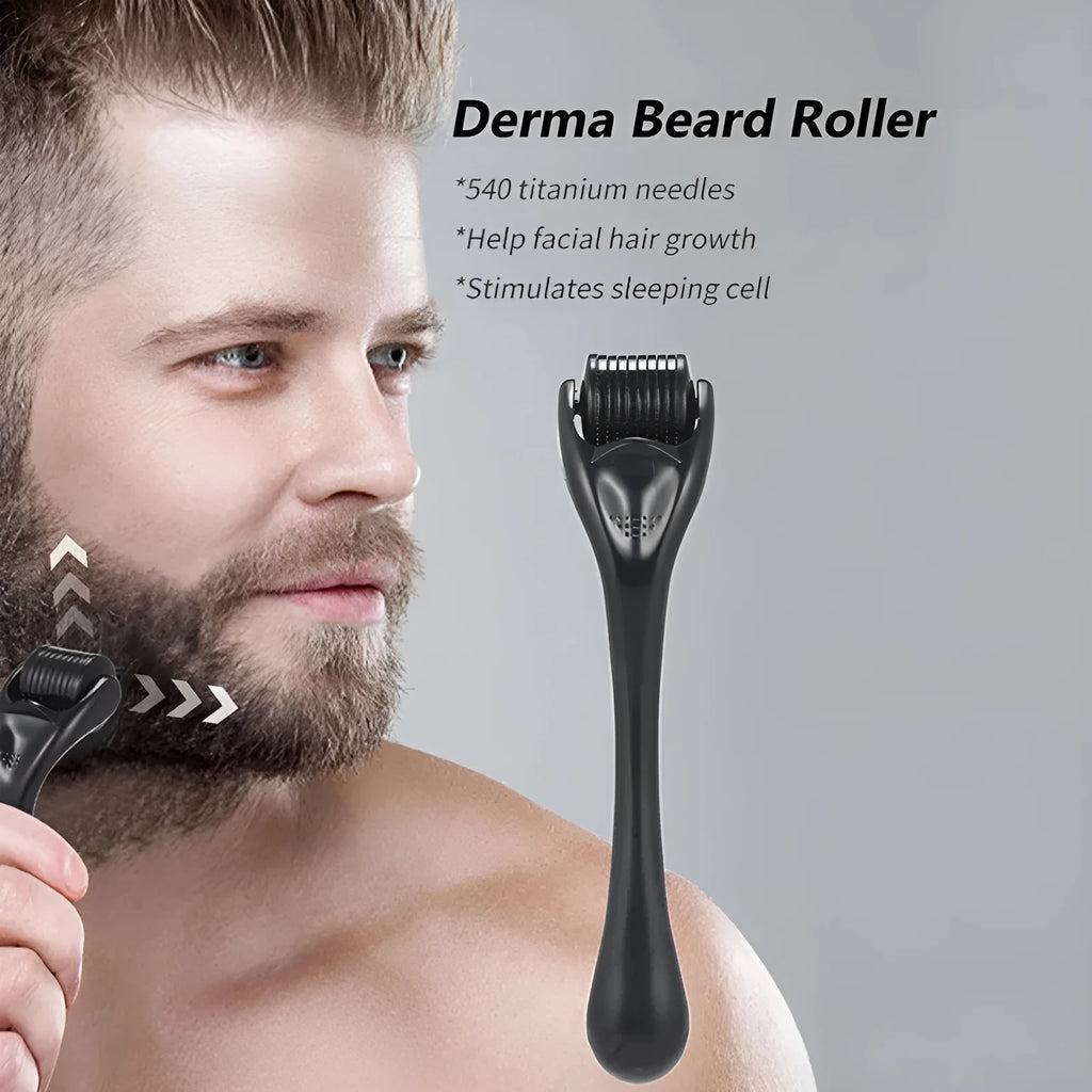 Titanium derma roller with 540 needles for facial skin, hair, beard, and body treatment
