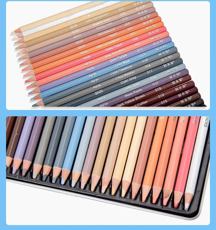 24-colour skin tone pencils for portrait artwork in metal tin case
