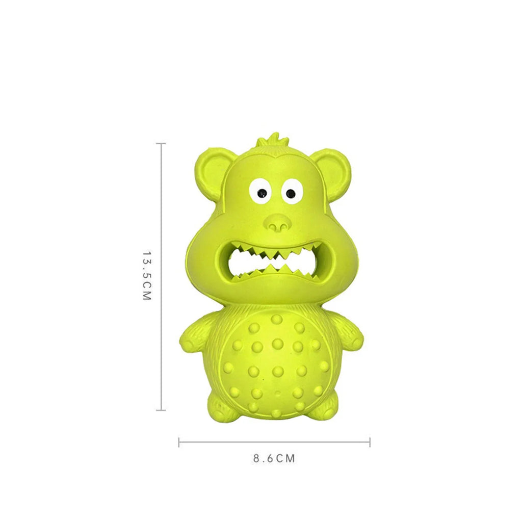 Green natural rubber dog toy for aggressive chewers with squeaker and fillable centre