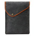 Flat felt computer bag in dark grey with magnetic buckle closure and polyester lining
