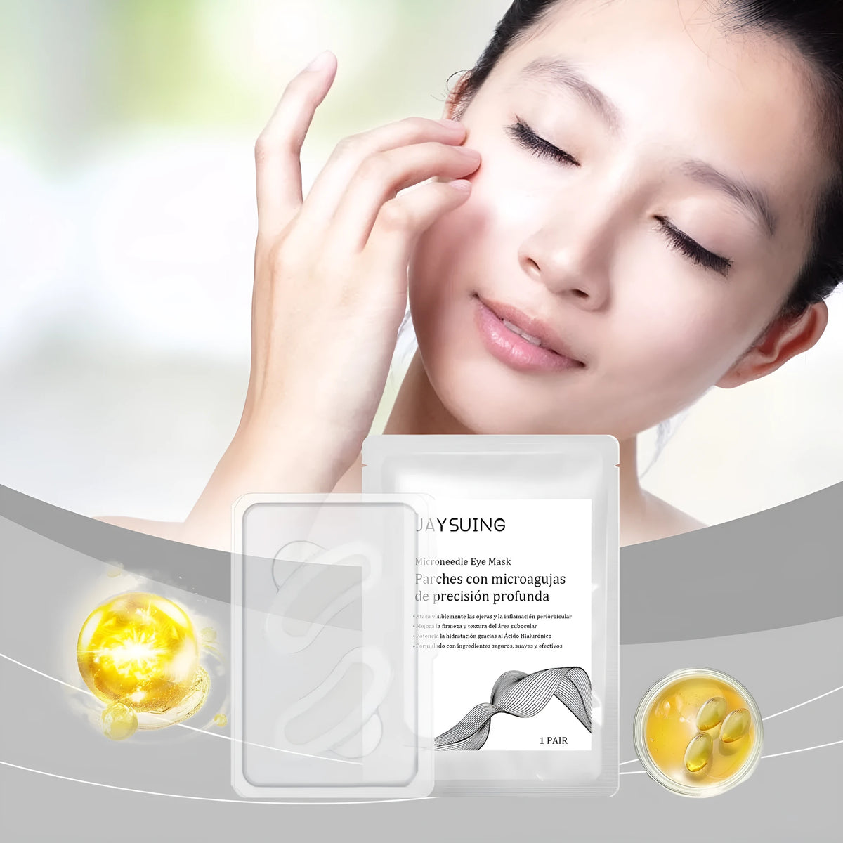A single pair of micro needle eye patches for targeted under-eye skincare treatment.
