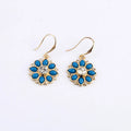 Pair of alloy flower-shaped earrings with artificial gemstone inlay, available in blue or red for women