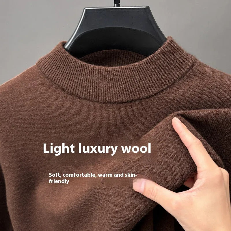 Men's half turtleneck knitwear pullover in fine wool yarn with long sleeves and solid colour