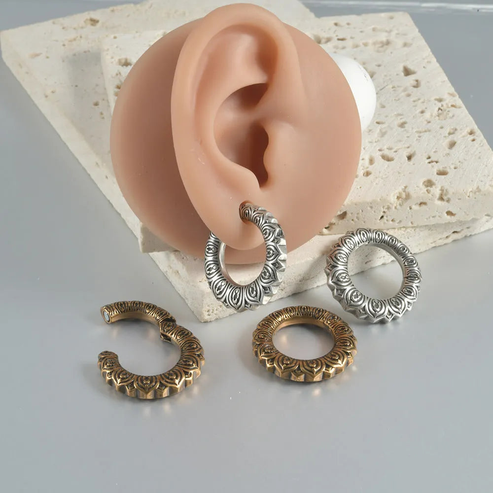Large geometric dragon pattern hollow out earrings in antique silver finish