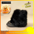 Women's black fleece-lined low-top snow boots with a waterproof platform sole and round toe.