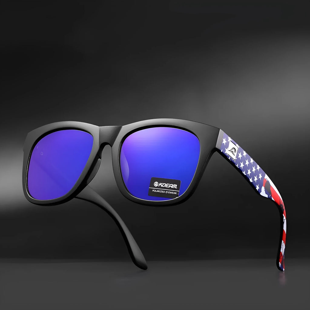 Thickened polarised sunglasses with a dark lens and sturdy frame for outdoor UV protection.
