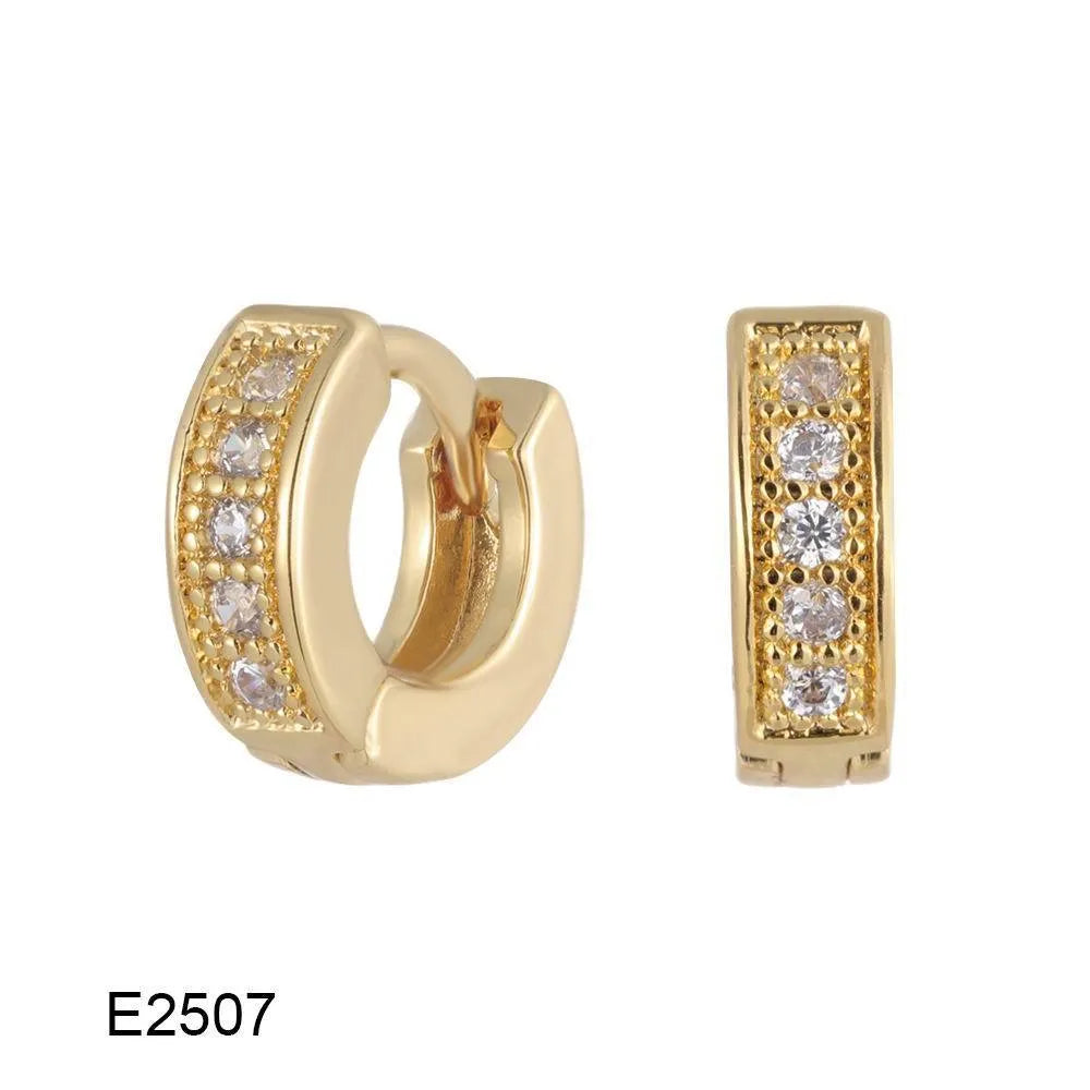 Gold plated heart shaped ear clip earrings with cubic zirconia stones, clip-on back visible