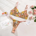 Floral pattern bra with steel ring T-back in polyester mesh fabric available in five colours