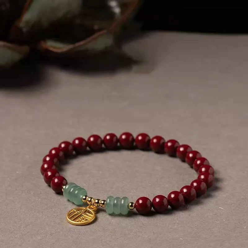 Gold cinnabar wave bracelet with copper beads in national style design