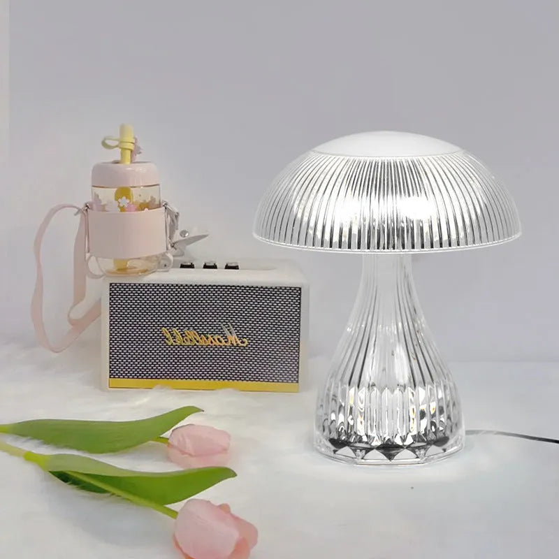 White acrylic USB rechargeable touch night lamp with three-colour changing LED lighting
