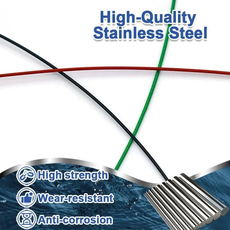Ten coils of green, black, and red steel wire fishing pins with buckle connectors, each 54cm long.